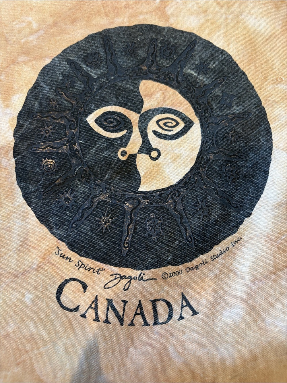 Vintage, tribal, celestial tan canvas tote bag a "Sun Spirit" design from 2000 - Picture 2 of 11